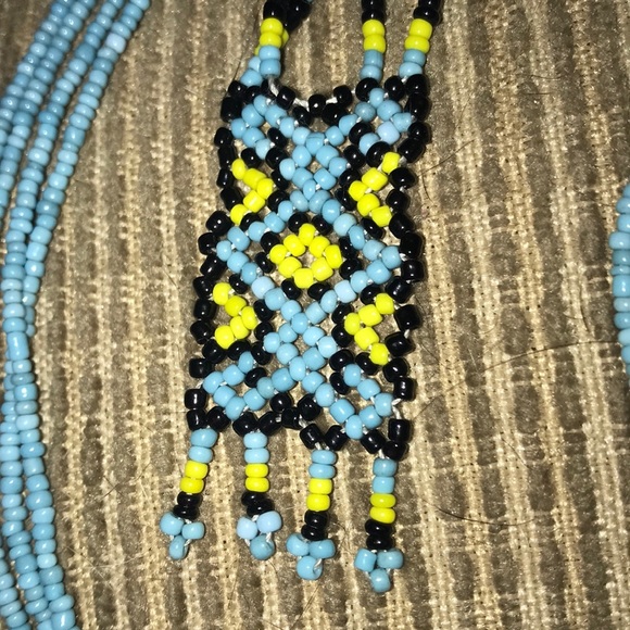 Vintage Handmade Long Double Strand Medallion Glass Bead Necklace - Picture 5 of 7